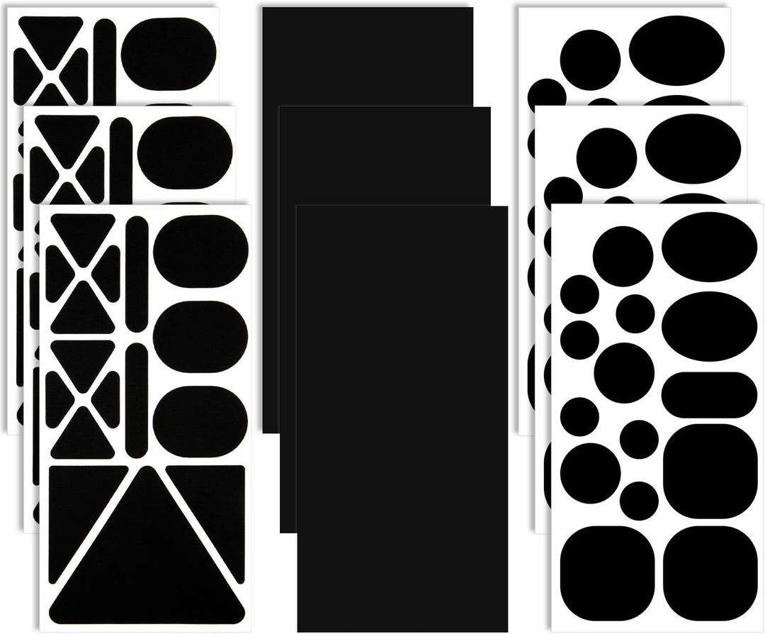 9 Sheets 96 Pcs Nylon Repair Patches Self Adhesive Patch Different Size and Shapes Clothes Waterproof Lightweight Clothing Fabric Repair Patch for Down Jacket, Tent Clothes, Outerwear(Black)