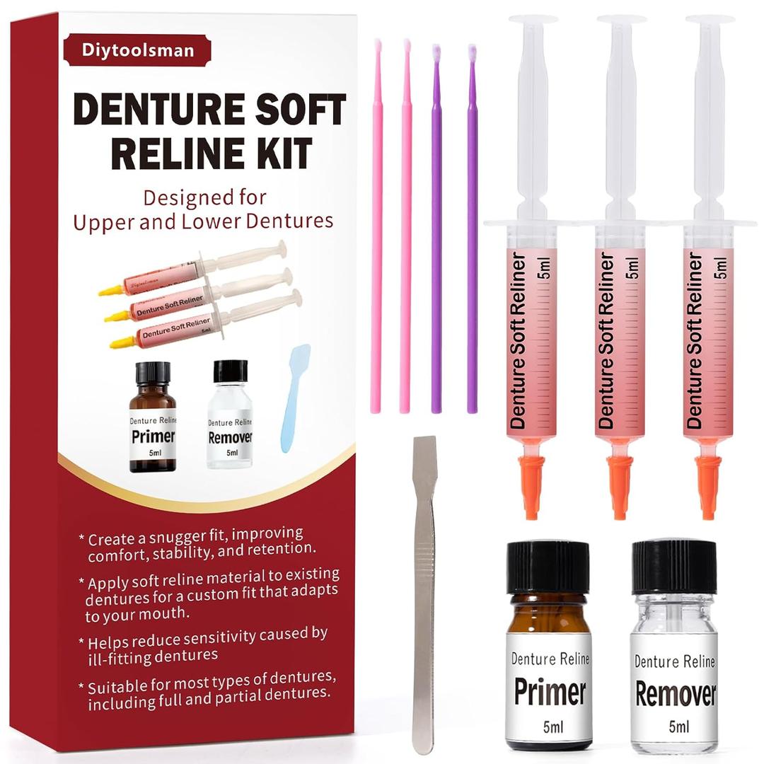 Denture Soft Reline Kit for Upper and Lower Dentures  Ideal for Loose, Ill-Fitting Dentures, Denture Reline Kit for Custom Fit, Long-Lasting Comfort and Stability