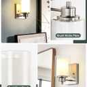 2 Pack Bath Vanity Light Fixtures 1-Light, Indoor Brushed Nickel Wall Light with Dual Glass Shade, Modern Bathroom Wall Scone Lighting, Vintage E26 Base Wall Mount Lamp for Bedroom