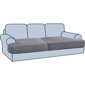 H.VERSAILTEX Stretch 2 Piece T Cushion Sofa Slipcovers Individually Sofa Cushion Covers for 2 Cushion Couch Sofa Seat Cushion Covers with Elastic Bands Featuring Thicker Jacquard Fabric, Dove