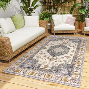 HappyTrends 8x10 Boho Indoor-Outdoor Area Rug Large Non Slip Washable Outside Rug Bohemian Vintage Outdoor Carpet for Living Room Bedroom Backyard Deck Patio RV Dorm Kitchen Brown