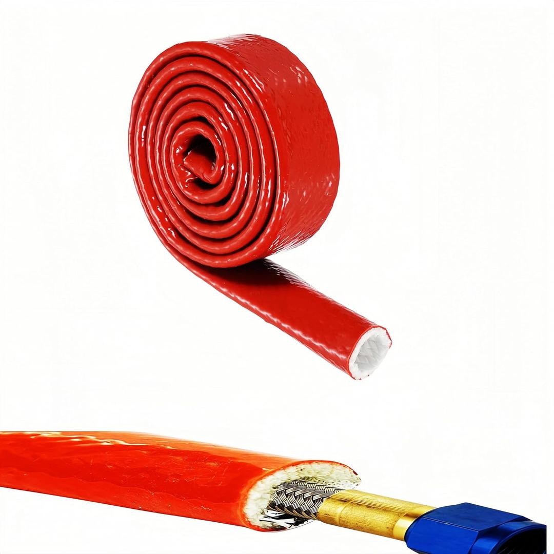 1-1/5"(30mm) ID Heat Shielded Fire Thermo Armor Fire Sleeve Silicone Coated Fiberglass for Automotive Hose Lines & Electrical Wiring Red, 5 feet