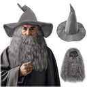 Joukavor Wizard Hat Beard and Wig Costume Accessory for Adults Halloween Cosplay (Grey)