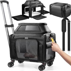 Top-Expandable Cat Carrier with Wheels Pet Window, 18x11x11 Airline Approved