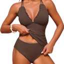 ZAFUL Womens Tankini Swimsuits Smocked 2 Piece Bathing Suits Modest Tie Back Swimwear L