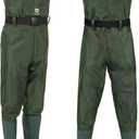 TIDEWE Bootfoot Chest Wader, 2-Ply Nylon/PVC Waterproof Fishing Hunting Waders with Boot Hanger for Men Women Green Brown