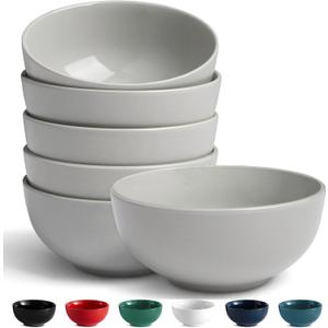 KooK Soup Bowls, Cereal Bowl, Ceramic, Bowls for Kitchen, Microwave, Dishwasher and Freezer Safe, Porcelain Dishes for Pasta, Salad, Oatmeal, Deep Interior, 20 oz, Set of 6, (Powder Grey)