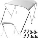 VEVOR 3 Bow Bimini Top Boat Cover, 600D Polyester Canopy with 1" Aluminum Alloy Frame, Waterproof and Sun Shade, Includes Storage Boot, 2 Support Poles, 4 Straps, 6'L x 46" H x 61"-66" W, Light Grey
