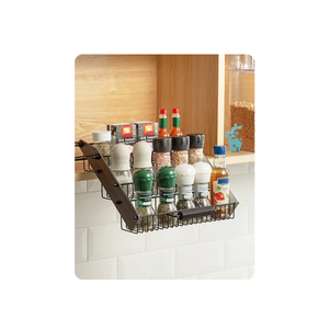 Baffect 3 Tiers Pull Down Spice Rack, Pull Out Spice Organizer for Inside Cabinets, Drop Down Spice Shelf with Spring Buffer Device for Kitchen Upper Cabinet（Black）