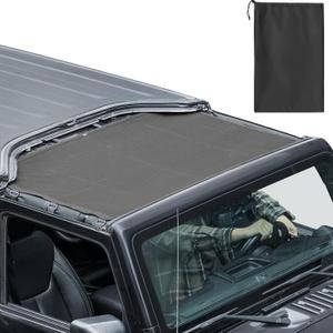 JOYTUTUS Front Sun Shade Top Compatible with Wrangler JK & JKU 2007-2018 (Not for JL), Integrated No-Slip Straps, Bikini Top Cover Blocks UV, Wind, Noise