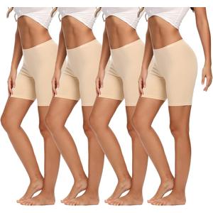 Molasus Womens Cotton Boxer Shorts Underwear Anti Chafing Bike Shorts(Regular & Plus Size) (Large, Beige-4pack)