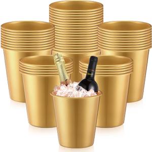 Layhit 48 Pcs Plastic Ice Buckets for Parties 3 Liters Wine Bucket Portable Ice Holder Disposable Wine Cooler for Party Wedding Party Beverages Champagne Soda and Beer(Gold)