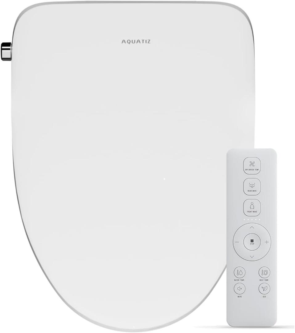 Smart Bidet Toilet Seat for Elongated Toilets, Electric Heated Seat with Remote Control, Warm Water Wash, Self-Cleaning Nozzle, Adjustable Temperature, Air Dryer, Deodorizer & LED Night Light