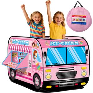 Pop Up Tent Kids:Ice Cream Truck Tent,Pop Up for Kids,Kids Play Without Installation,Suitable for 2-3 Children&for Ages 3+,Kid Play Tent Indoor for Kid Gift (Red)