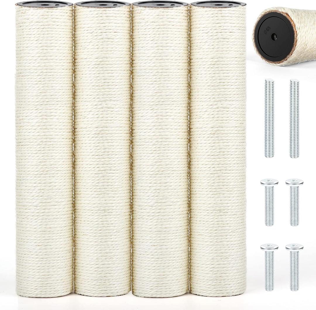 4 PCS M8 Cat Scratching Post Replacement, 15.7 x 3.1 Inch Sisal Pole Cat Tree Replacement Post with Screws, Refill Scratcher Posts for Indoor Kitten Tree Tower Spare Cat Furniture Protector