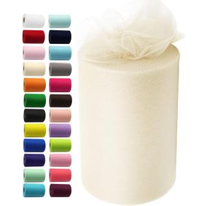 Ivory Tulle Fabric Rolls 6 Inch by 100 Yards (300 feet) Fabric Spool Tulle Ribbon for DIY Ivory Tutu Bow Baby Shower Birthday Party Wedding Decorations Christmas Craft Supplies