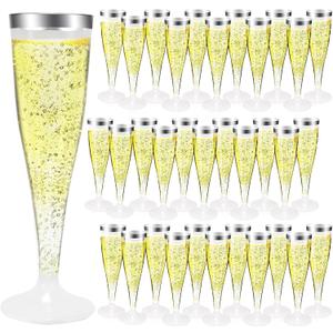 100 Pack 4.5oz Disposable Plastic Champagne Flutes with Silver Rim, Clear Toasting Glasses for Weddings, Parties, and Celebrations - Elegant Plastic Glassware for Cocktails and Toasts