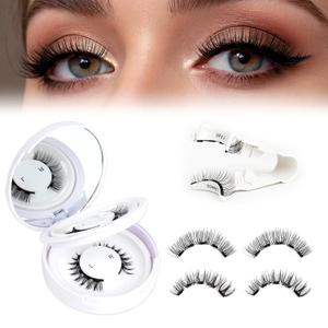 Magnetic Eyelashes Natural Look - 2 Pairs 5 Double Strength Magnets Reusable Magnetic Eyelashes with Applicator and Mirror, Easy to Wear&Remove Waterproof No Glue Needed Lashes(Natural Cat Eyes)
