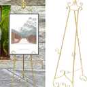 CaliDecor 60” H Gold Easel Stand for Sign, Large Adjustable Metal Display Standing for Displaying Pictures Wedding Poster Holder Showcasing with Chain Support