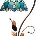 Tiffany Lamp Stained Glass lamp 8X10X20 Small Bedside Table Lamps for Living Room Home Decor,Girls Women Birthday Christmas Thanksgiving Day Gift,Sea Blue