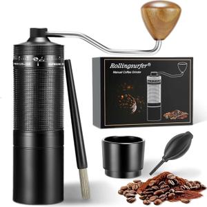 Manual Coffee Grinder - External Adjustable Coarseness Setting, Portable Hand Crank Mill for Travel, Office, Home Use - Gift for Coffee Lovers (CNC Stainless Steel, 20g)