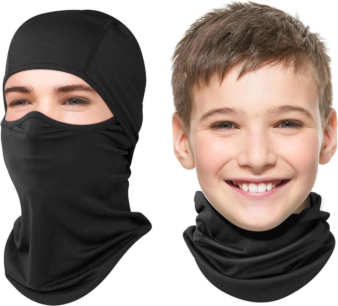 Kids Balaclava Face Mask Ski Mask Full Face Cover Lightweight Windproof UV Protector Neck Gaiter Skiing Cycling Black