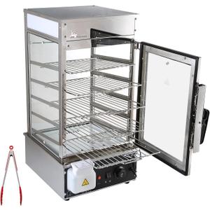 5-Tier Electric Bun Steamer, Commercial Stainless Steel Food Warmer Display with Automatic Temperature Control, for Buns, Baozi, Siomai, Corn, Buffet, Kiosk, Restaurant