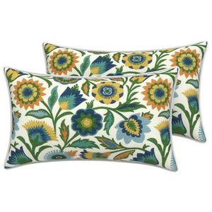 LVTXIII 2 Pack Outdoor Lumbar Pillow Covers 12x20 Inch with Piping, Water-Repellent Back Cushion Covers ONLY for Patio Furniture, Sofa, Garden Bench, Fiesta Floral