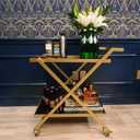 Crofy Gold Finish Bar Cart on Wheels, No-Tool Assembly 2-Tier Serving Cart with Black Tempered Glass Shelves & Locking Casters - Mobile Snack/Drink Cart for Home Bar, Kitchen, Parties, 29.7 x 17.3 x 31.1 inches