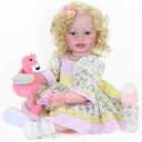 Toddler Girl -22 inch with Flamingo Plush and 3D Painted Skin Visible Veins and Soft Full Vinyl with Rooted Hair (Yellow)