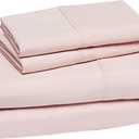 Amazon Basics Lightweight Super Soft Easy Care Breathable, Wrinkle Resistant, Machine Washable Microfiber 4-Piece Bed Sheet Set with 14-Inch Deep Pockets, King, Blush Pink, All-Season