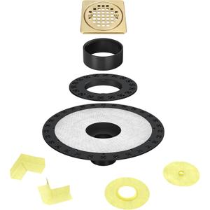4 Drain Grate Kit - Compatible with Schluter Systems Kerdi Shower Drain - Shower Floor Drain Kit with Flange - SUS 304 Stainless Steel Grate & 2 Inch ABS Flange & CUPC Certification - Brushed Brass