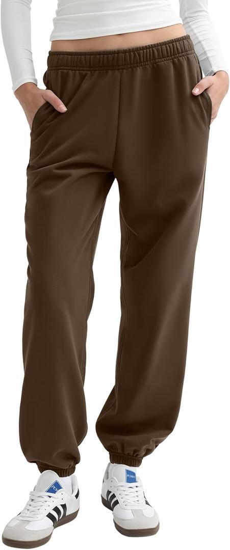 PUMIEY Women's Sweatpants High Waisted Baggy Sweat Pants Workout Casual Joggers Pants Airy Collection (Medium, Chocolate)