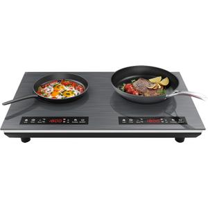 VBGK Double Induction Cooktop, 24 inch 4000W Electric cooktop with hot plate, induction stove top with LED Touch Screen 9 Levels Settings with Child Safety Lock & Timer 110V Induction cooktop 2 burner