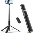 TODI 63" Cell Phone Selfie Stick Tripod, Portable Tripod for iPhone with Wireless Remote, Extendable Smartphone Stand, All-in-1, Compatible with iPhone/Android (Black)