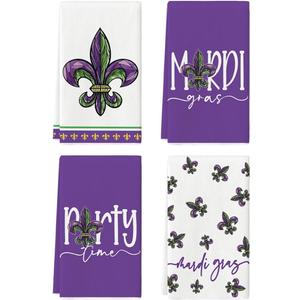 Artoid Mode Iris Perty Cary Mardi Gras Kitchen Towels Dish Towels, 18x26 Inch Farmhouse Decoration Cleaning Set of 4