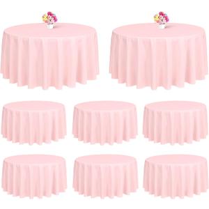 Showgeous 8 Pack Pink Round Tablecloth 120 Inch Polyester Table Cloth for Round Tables Washable Decorative Fabric Table Covers for Wedding Dining Party
