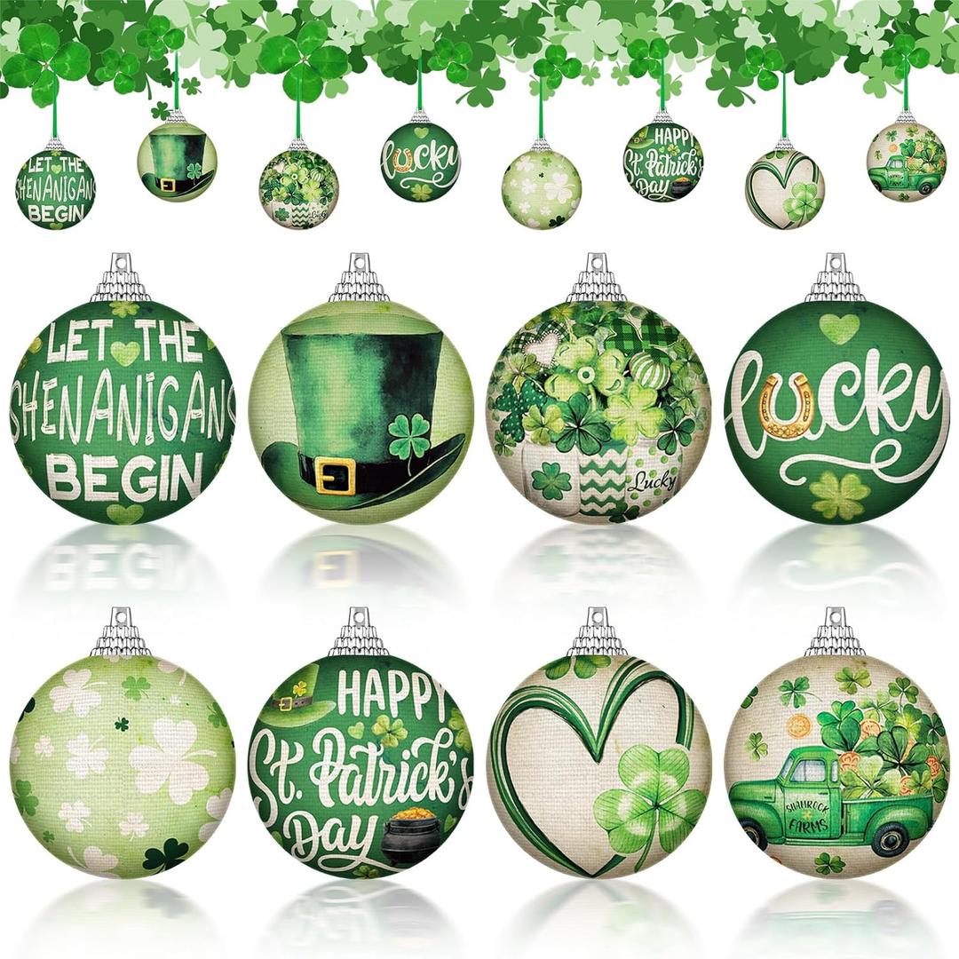 Outus 16 Pcs St. Patrick's Day Tree Ornaments Ball Vintage St. Patrick's Day Decorations for Tree Vintage Style Shamrock Luck Irish Hanging Ornaments Farmhouse Home Decoration Holiday Party Favors