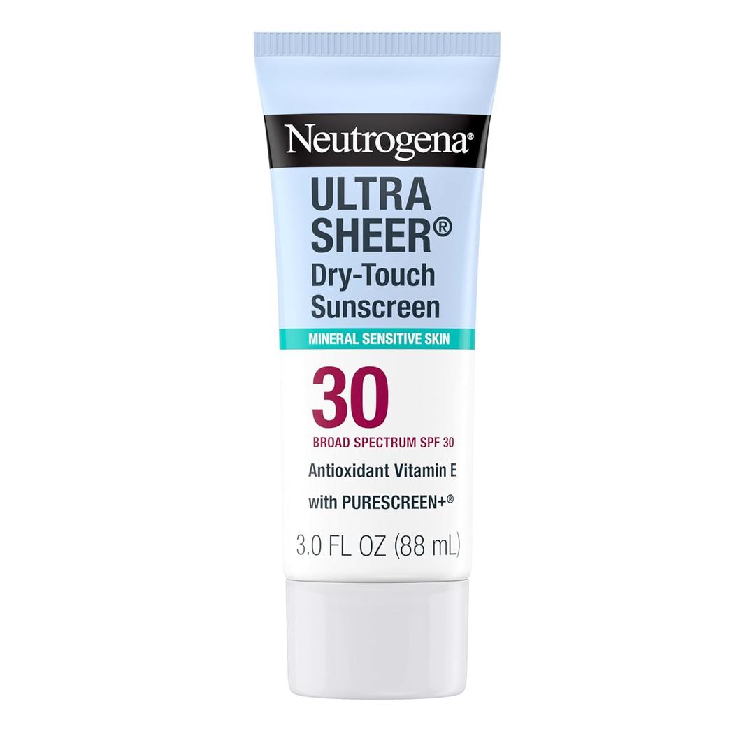 Neutrogena Ultra Sheer Dry-Touch Mineral Sunscreen For Face & Body, SPF 30 Broad-Spectrum UVA/UVB Protection, Titanium Dioxide & Zinc Oxide Sunscreen, Oxybenzone-Free, 3.0 fl. oz