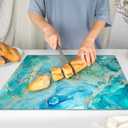 Kitchenville Glass Cutting Board 20x16: Tempered Glass Kitchen Counter Protector - Durable- Scratch-Resistant, Heat-Proof - Design 9 - Teal Ocean
