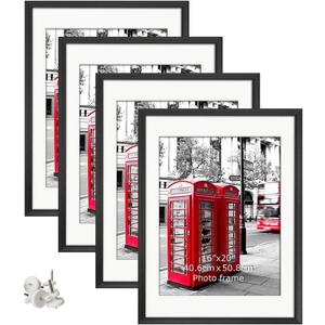 Giftgarden Black 18x24 Frame Matted to Display 16x20 Picture with Mat or 18 x 24 Poster without Mat, Set of 4