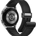 Magnetic Leather Band Compatible with Samsung Galaxy Watch 7/6/5/4/Active 2 40mm 44mm/Watch 6 Classic 43mm 47mm/Watch 5 Pro 45mm/Watch 4 Classic 42mm 46mm, 20mm Strap for Men