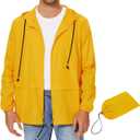 Zando Packable Mens Rain Jacket Lightweight Raincoat Waterproof with Hood Outdoor Windbreaker Jacket Travel Rain Jackets (Small, 03 Yellow)