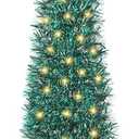 SINTENILL 6 FT Pop Up Christmas Tree with 100 LED Timer Lights & Remote, Green Collapsible Christmas Tinsel Tree Artificial Pencil Tree Xmas Decoration for Holiday Home Office Party, USB Powered