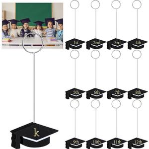 Motiskyy 13 Pcs K-12 Graduation Photo Holders with Clips 2026 Wooden Grad Card Pictures Display Table Number Stand Centerpieces Congrats Diploma Decor Gift for School Years Party Supplies