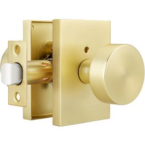 Goldenwarm Gold Door Knob Interior, Heavy Duty Brushed Gold Interior Door Knobs for Bedroom Bathroom, Round Privacy Door Knob, Zinc-Alloy Rectangle Rosette Indoor Doorknob (1 Pack)