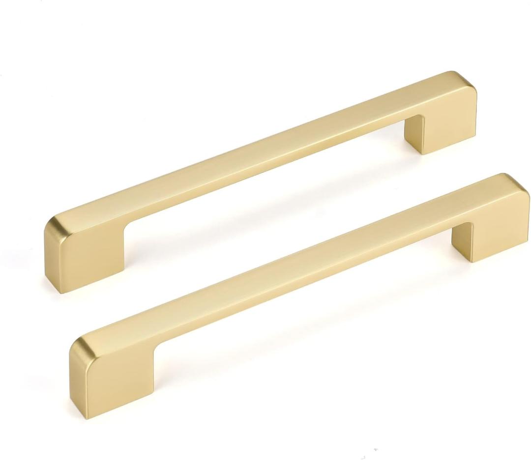 5 Pack 6-1/4 Inch Brushed Gold Cabinet Pulls Gold Cabinet Handles, Brass Dresser Drawer Pulls for Kitchen Cabinet Hardware Zinc Alloy Handles