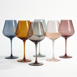 Physkoa Colored Burgendy Wine Glasses Set 6-18oz HandBlown Colorful Wine Glass With Long Stem,Multi Color Mothers Day Wine Glasses Gift for Women Mom