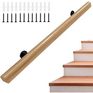 Wooden Handrails4FT Non-Slip Staircase HandrailComplete Kit with Metal BracketSafety Anti-Slip Wall Stair Rail for Indoor Elderly Childrenfor Bars Lofts Kindergarten Guardrail Corridor (Brown)