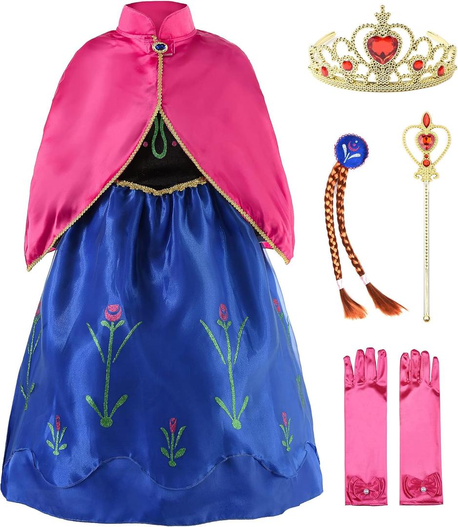 JerrisApparel Princess Snow Party Dress Queen Costume Cosplay Dress Up (2-3, Blue with Accessories)